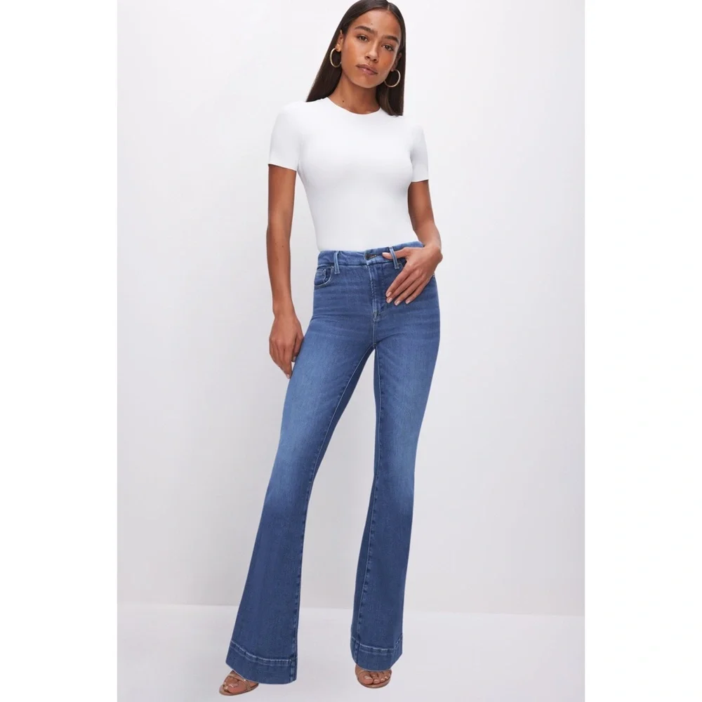 Good American Good Legs Flare Jeans Blue843 8 - Picture 5 of 14